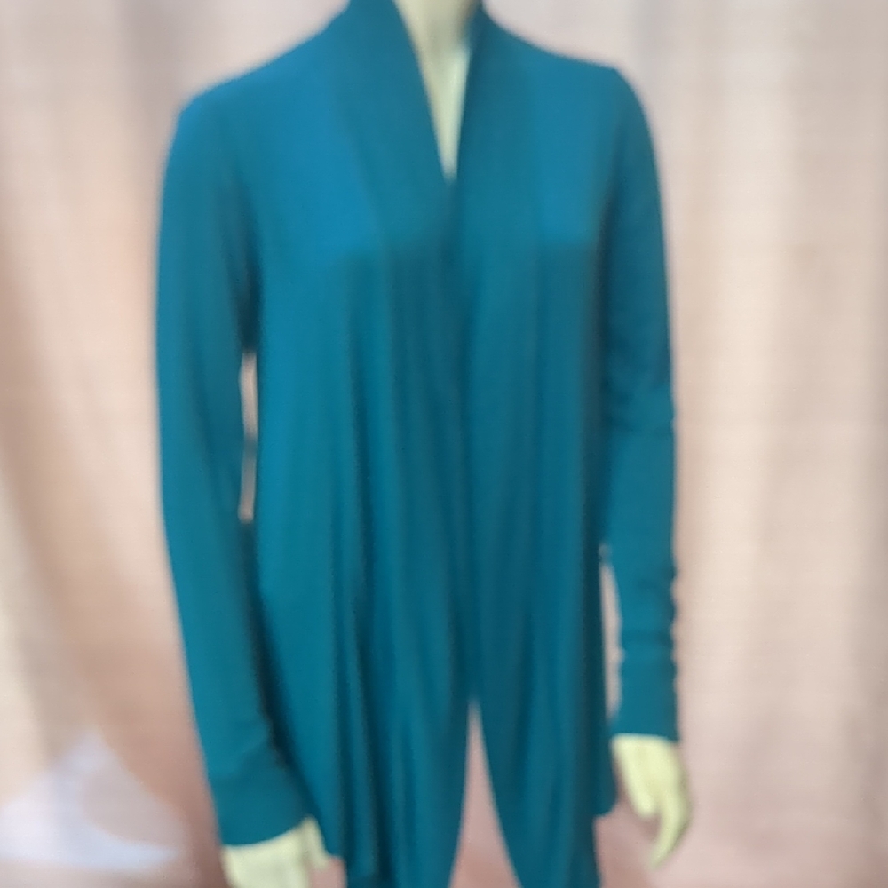 Liz Claiborne Teal Open-Front Long Cardigan